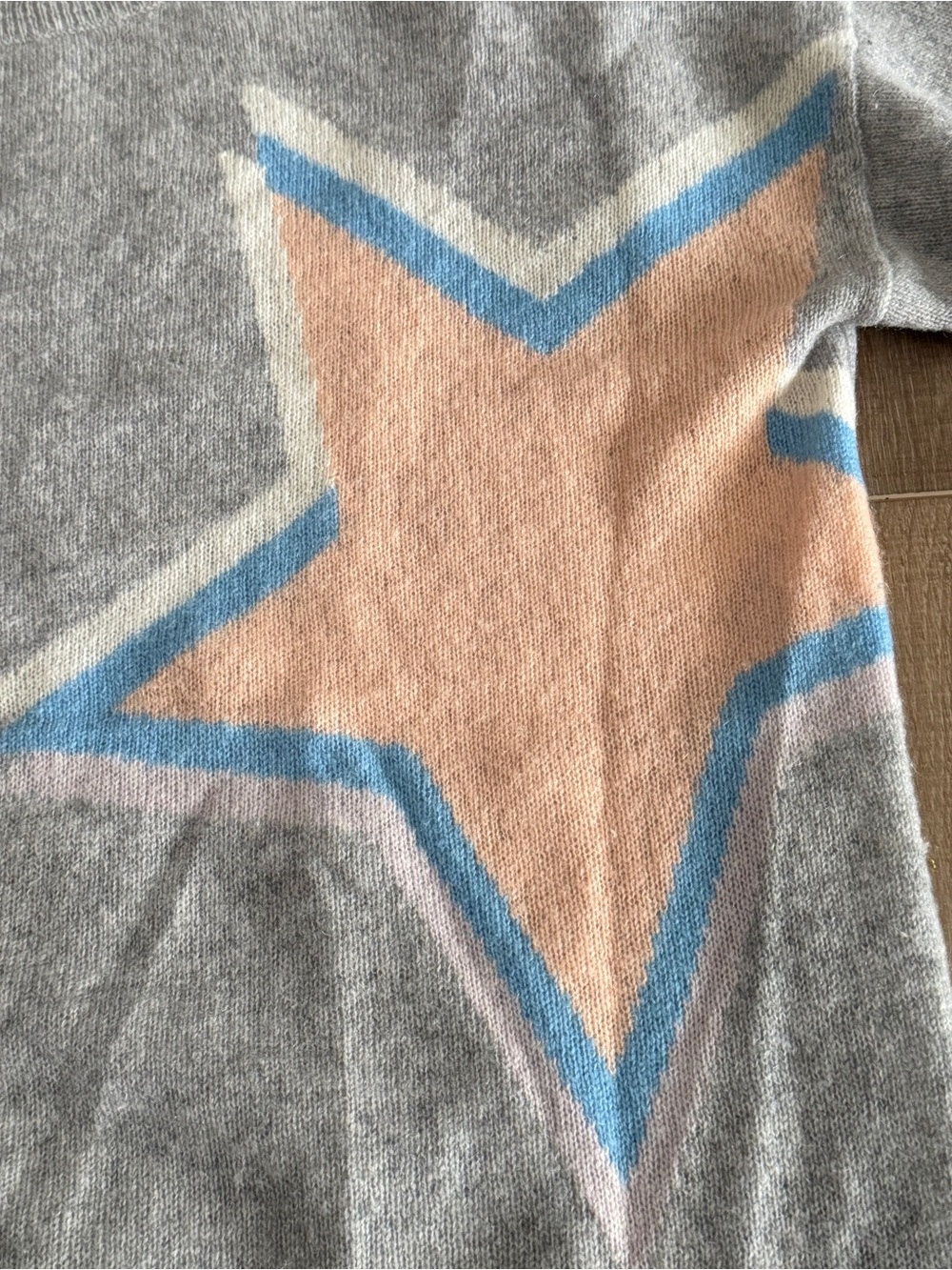 360 Cashmere Peach Star & Stripe Soft Grey Jumper Sweater Women M Luxury Soft - Picture 9 of 12